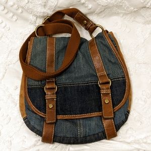 Fossil suede, leather, denim crossbody bag EUC
